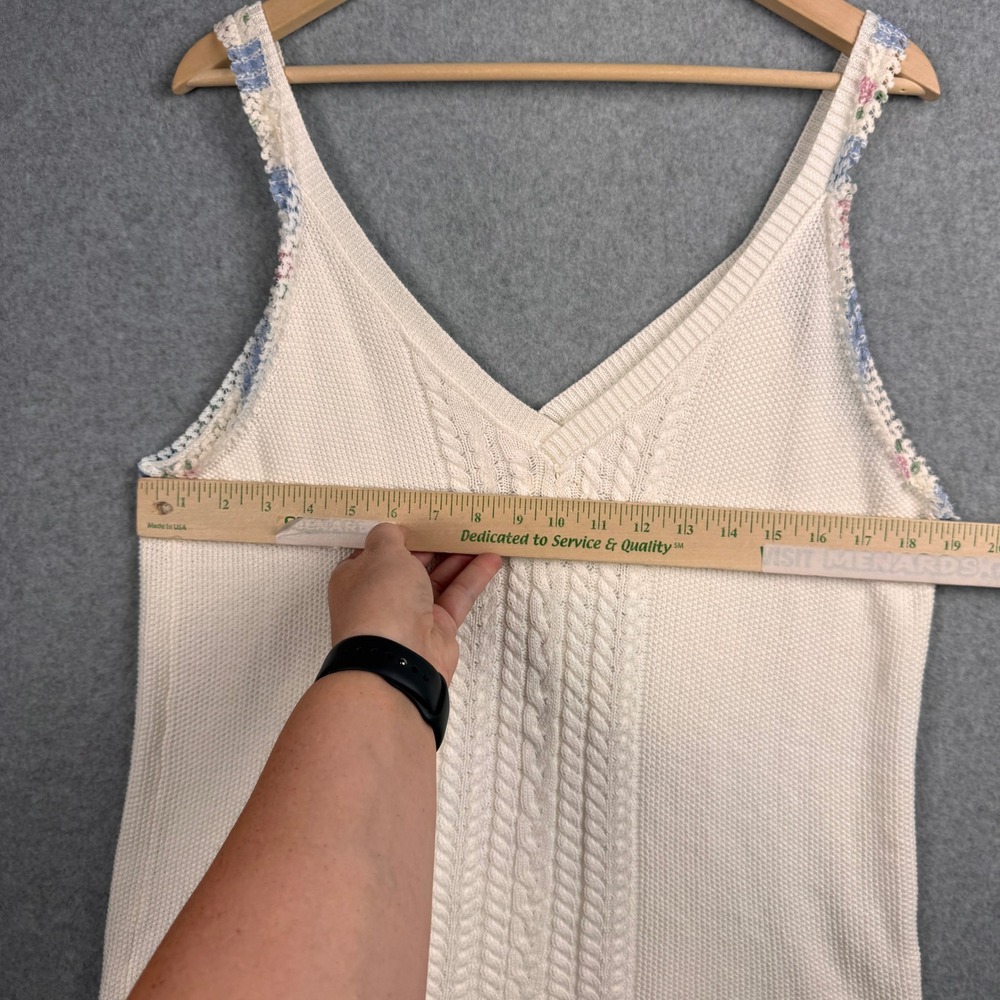 POL Sweater Tank Top Womens Large Cream Floral Cable Knit Lace Trim Cottagecore - Picture 7 of 8